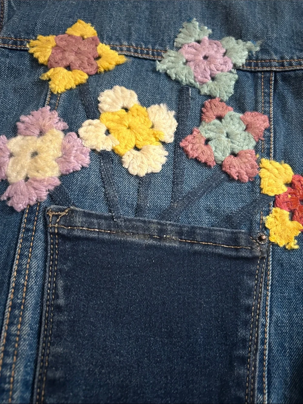 Denim vest with granny squares